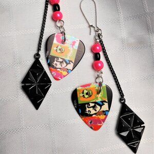 No 1192 Handmade earrings with metal pieces and guitar pics